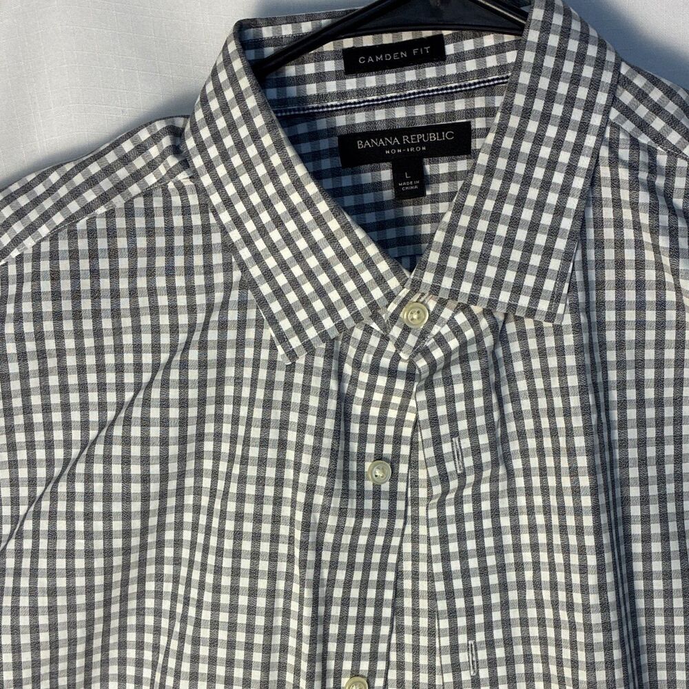 Banana Republic Non-Iron Camden Fit Dress Shirt grayGingham 16.5 32/33 large